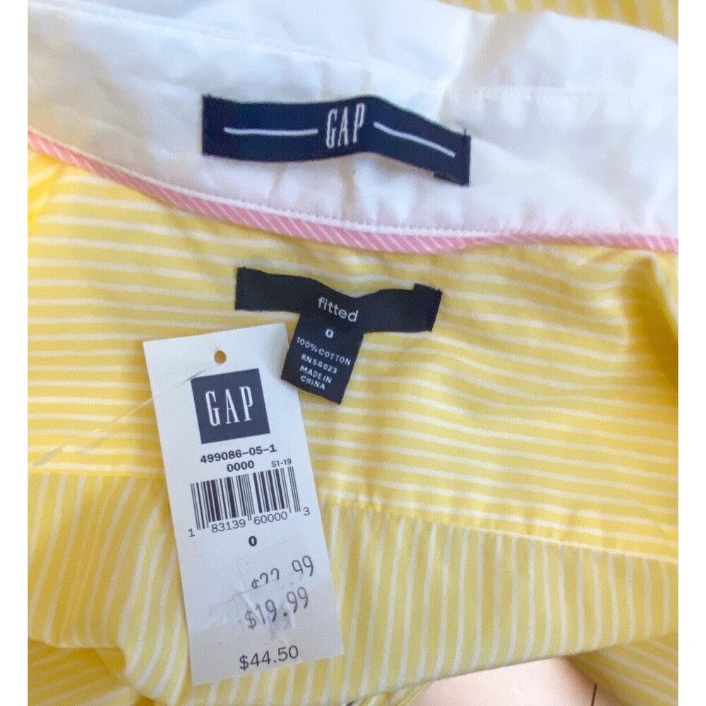GAP Fitted Flip Cuff Boyfriend Shirt Womens 0 Yellow Striped Button Front Masc - Picture 6 of 7